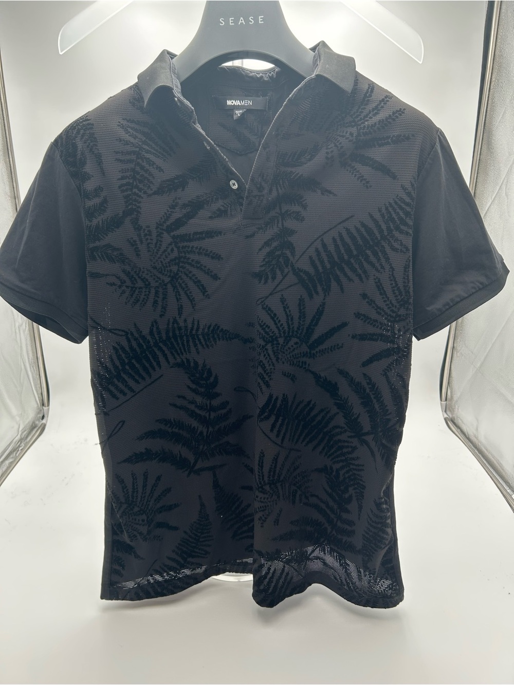 Fashion Nova Black Fern-Print Polo Shirt